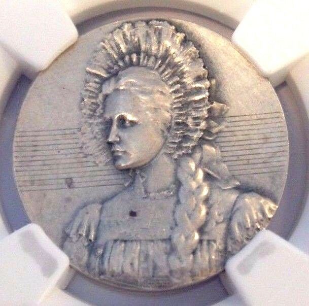 Very Rare Swiss 1906 Silver Shooting Medal Zug Baar R-1680a Woman NGC MS61