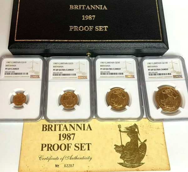 1987 United Kingdom 4 Gold Coins Set Britannia £100 £50 £25 £10 NGC PF69