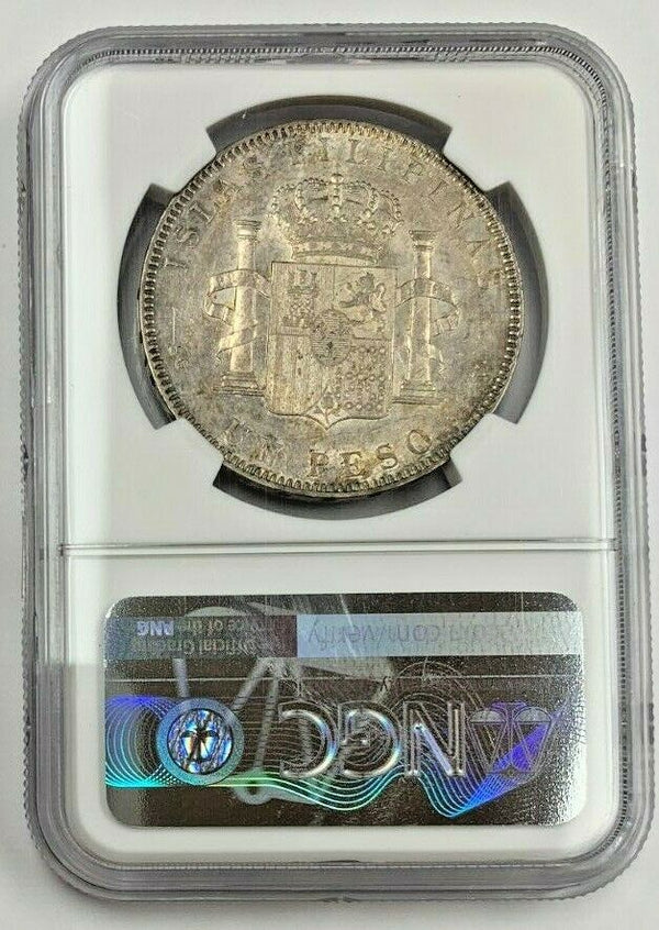 1897 Philippines Peso Silver Alfonso XIII NGC AU58