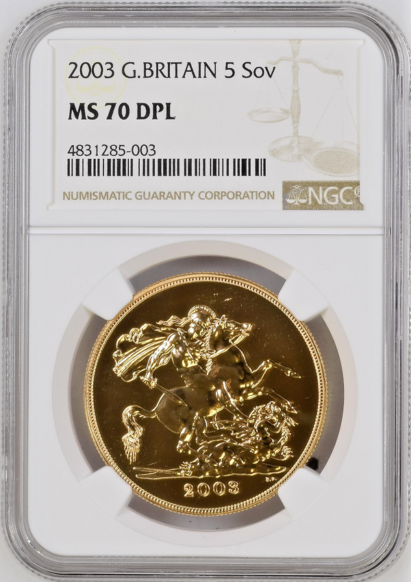 Great Britain 2003 Gold 5 Pounds Sovereign Elizabeth II NGC MS70 Mintage-812
