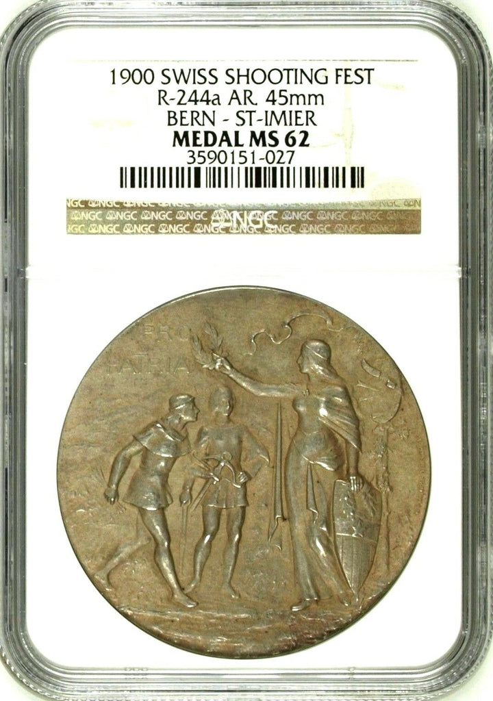 Swiss 1900 Silver Shooting Medal Bern St Imier R-244a Switzerland NGC MS62