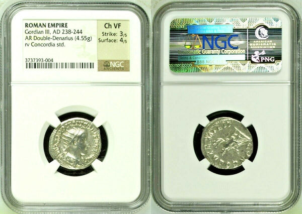 Roman Empire Gordian III AD238-244 AR Double Denarius Concordia seated NGC Ch VF