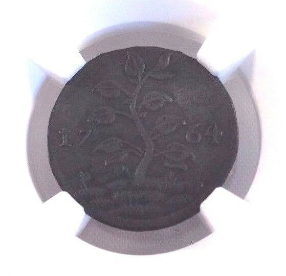 1764 Suriname Duit Coper Coin Long Grass Tree Brown NGC AU Det.