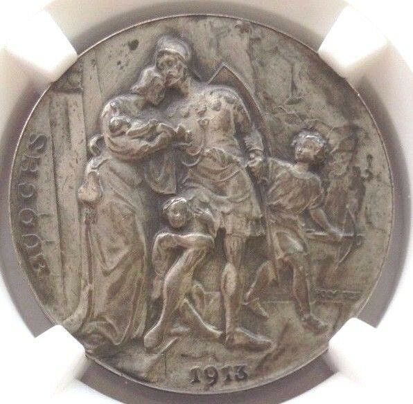 Swiss 1913 Silver Shooting Medal Nidwalden Buochs R-1034c Man Woman NGC MS63