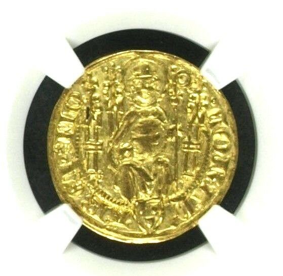 Rare Germany 1390-96 Gold 1 Gulden Mainz Konrad II Weinsberg FR-1610 NGC MS62