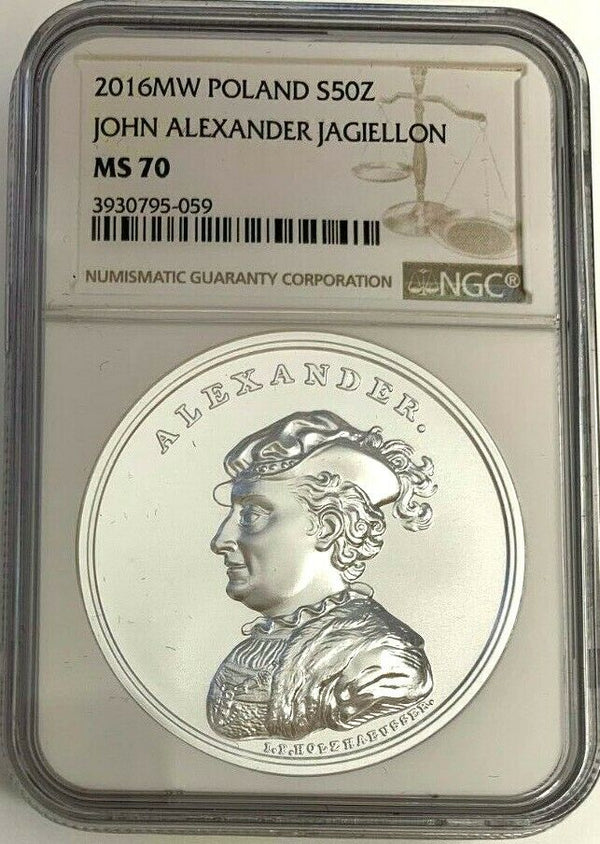 2016 Poland Silver 50 Zloty king Stanislaw August Alexander Jagiellon NGC MS70