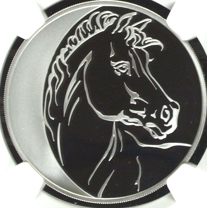 2014 M Russia 1oz Silver Coin 3 Roubles Horse Lunar Calendar NGC PF69