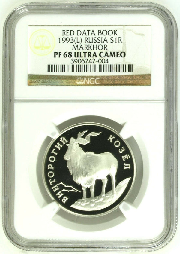 Russia 1993 Silver Coin Rouble Mountain Goat Red Book Wildlife NGC PF68 UC