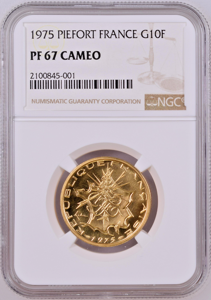 Rare France 1975 Gold Proof 10 Francs Piefort Paris NGC PF67 Mintage-62