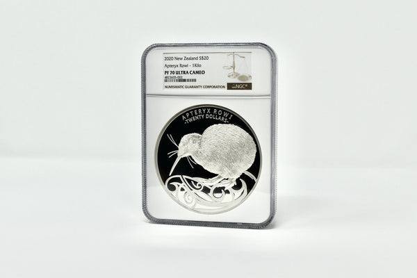 2020 New Zealand 1 Kilo Silver Proof Coin $20 Bird Brown Kiwi Arteryx Rowi