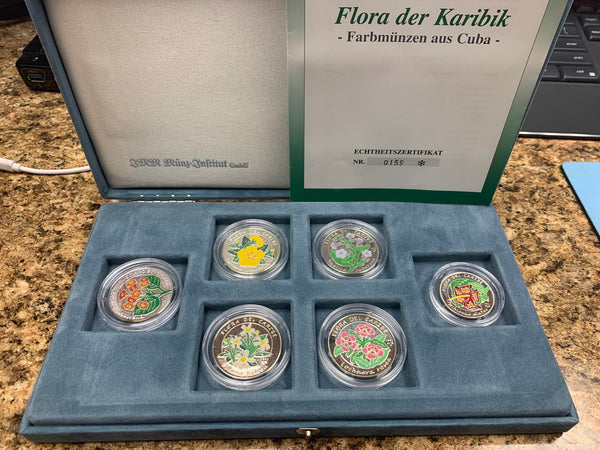 Cuba: Republic 6-Piece Silver "Flora Del Caribe" 5 & 10 Pesos Set 1997