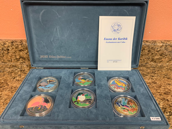 Cuba: Republic 6-Piece Silver "Fauna Del Caribe" 50 Pesos Set 1994