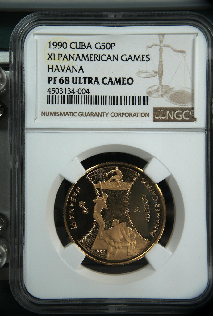 1990 Cuba Gold Coin 50 Pesos XI Pan American Games Havana Baseball